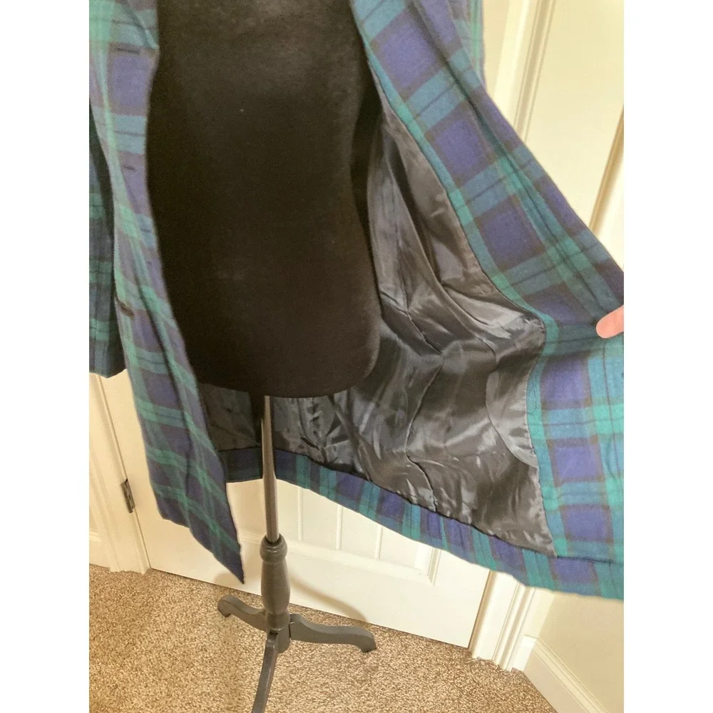 Stephanie Andrews Black Watch Plaid Longline Blazer Coat Velvet Collar 6 Petite